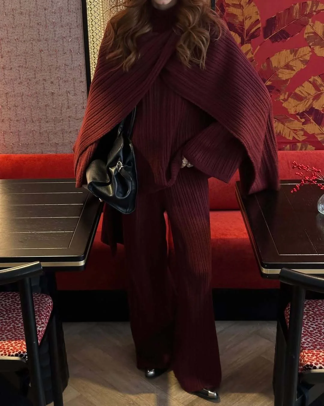 Hirsionsan Sexy Soft Elegant Vintage Women Suits 2 Pieces Female Sets Polo Neck Cardigan Sweater & Midi Dress Knitted TrackSuit Image 9