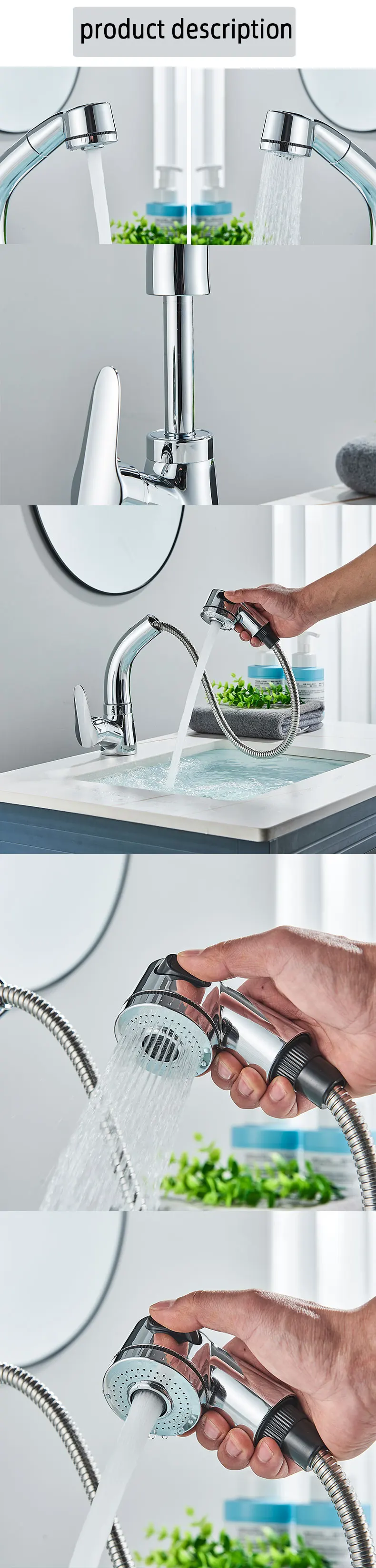 Description Picture 4 of itemULGKSD New Basin Faucet 2 Ways Bathroom Crane 360° Rotate Mixer Tap Deck Mount Hot&Cold Sink Sprayer Stretchable Bathroom Faucet