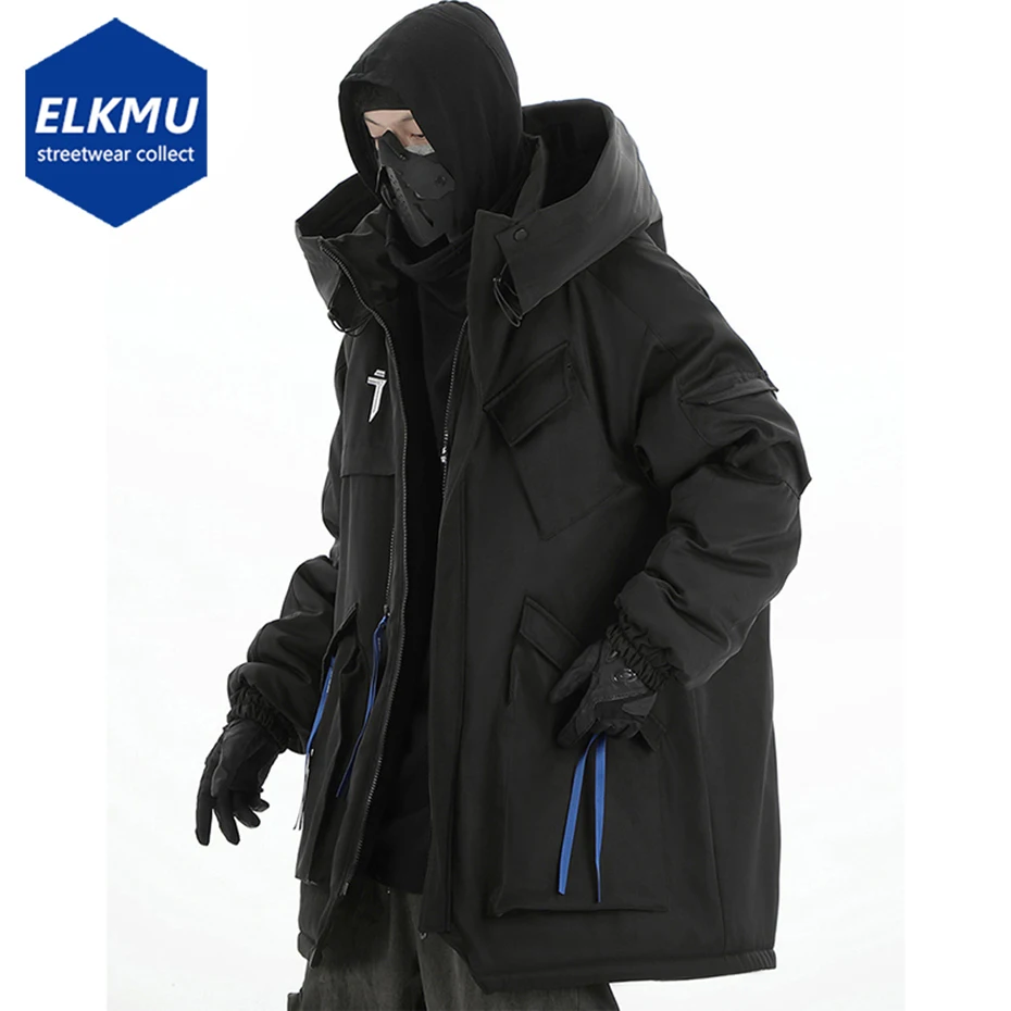 Parka Coat Parkas Coat Mulit Pocket Winter Jackets Techwear Tactical Coats Men Fashion Streetwear Oversized Parkas Warm Hooded Jacket Windbreaker