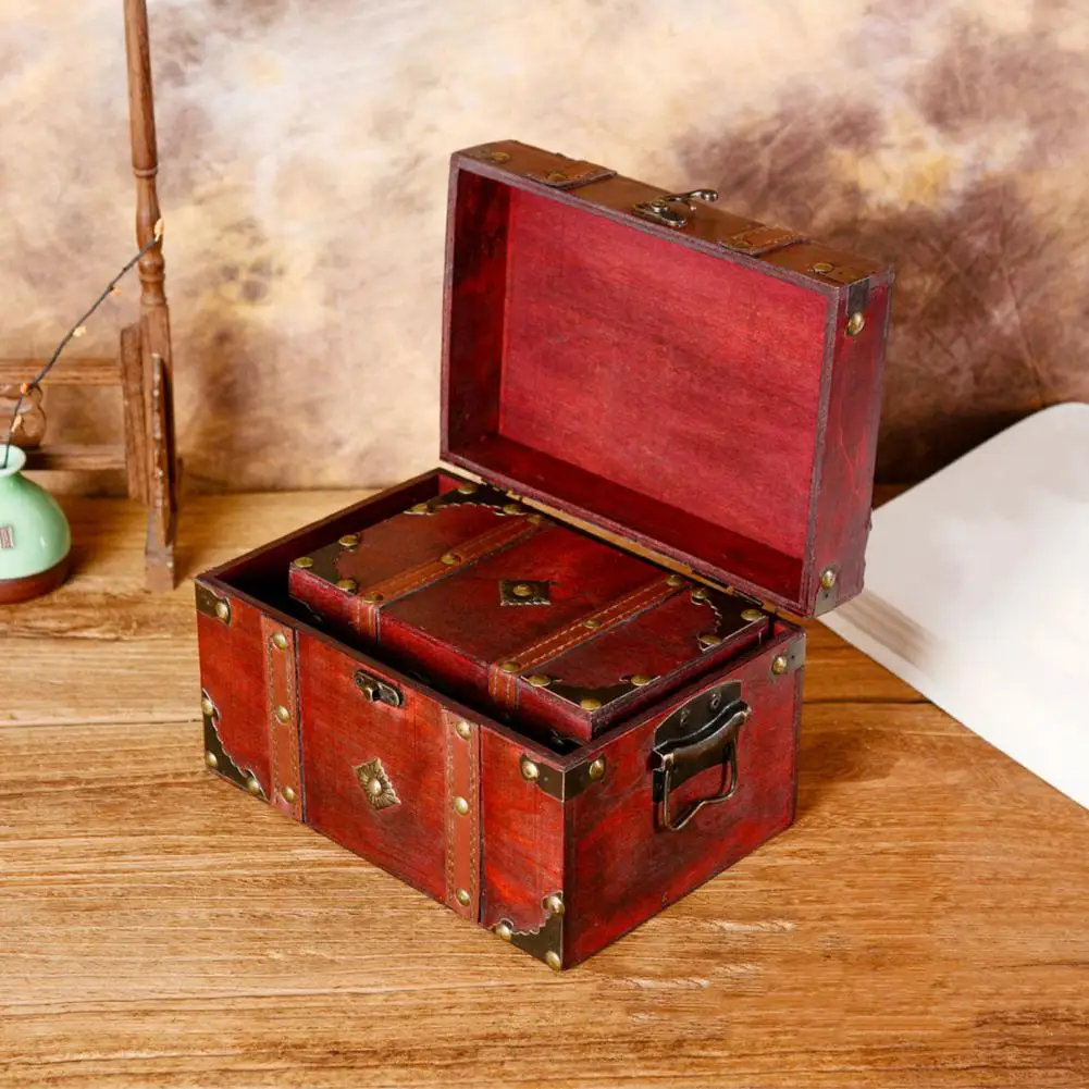 Wooden Storage Box With Lock Large Capacity Multipurpose Decorative Treasure Chest Retro Style Vintage Storage Organizer Case