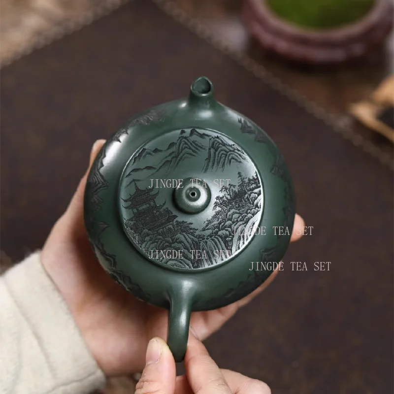 230cc Yixing purple clay teapot original ore dark green mud exquisite tea set business gift