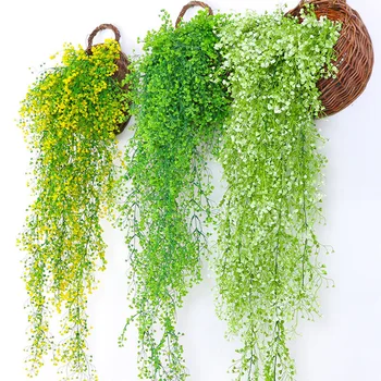 75cm 5 Forks Artificial Vine Fake Plants Rattan Wall Hanging Leaves Plastic Golden Bell Willow Branch For Home Garden Room Decor 1