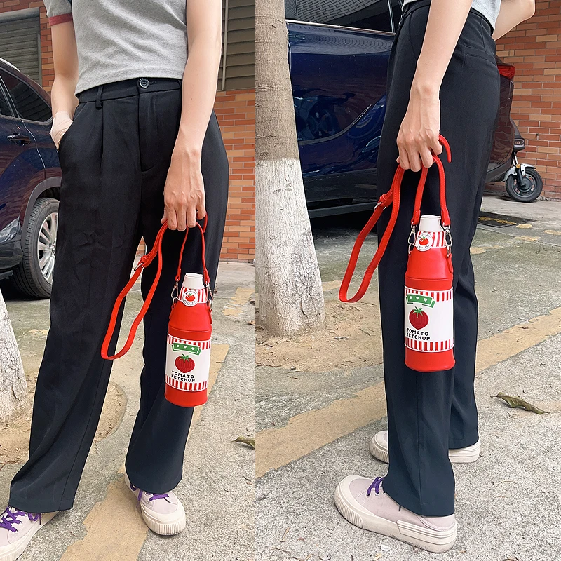 Fun Tomato Ketchup Bottle Design Ladies Shoulder Bag for Girl Novelty Chain Party Purse Bag Women Daily Handbag Cute Red Clutch 6