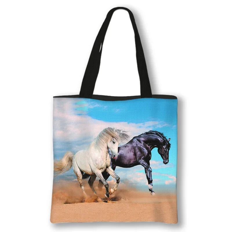 Cool Animal Horse Shopping Bag Fashion Canvas Shoulder Bag Women Handbag Girls Travel Bags Ladies Totes 2