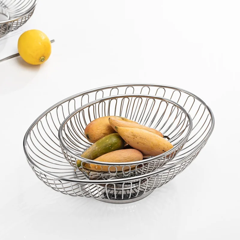 Large Size 304 Stainl Steel Hollow out Fruit Basket Bread Tray Living Room Simple Nordic Sle Storage Basket Home Use