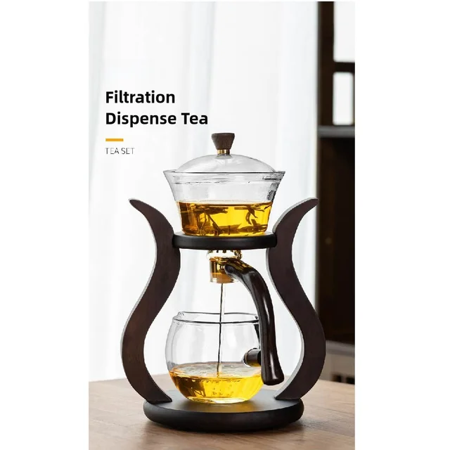 Lazy Kung Fu Drip Teapot, Magnetic Flow Semi-Automatic Glass Teapot Set, Heat Resistant Tea Set, Gift 2