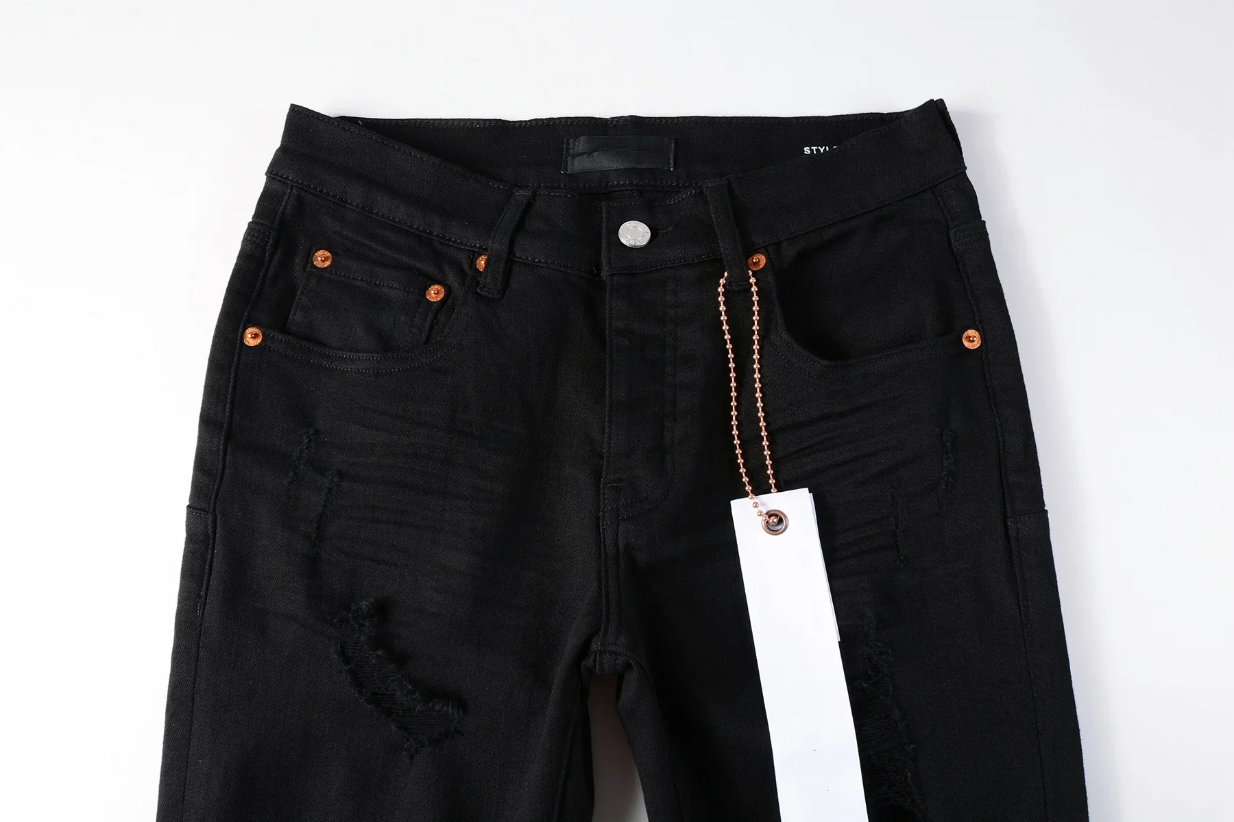 Fashion Purples jeans Men with high street black brand pleats top quality Hole Ripped Repair Low Rise Elastic Skinny Denim pants