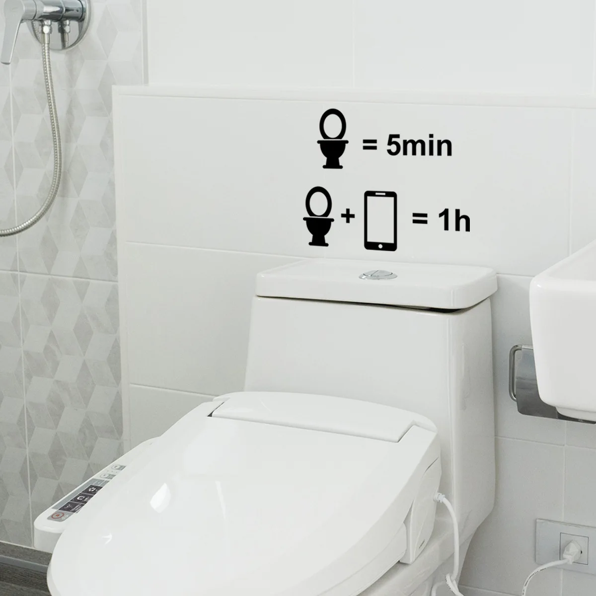 Self-adhesive Warning Paste for Toilet Stickers Funny Toilet Decoration Creative Black Self Adhesive Home Decoration