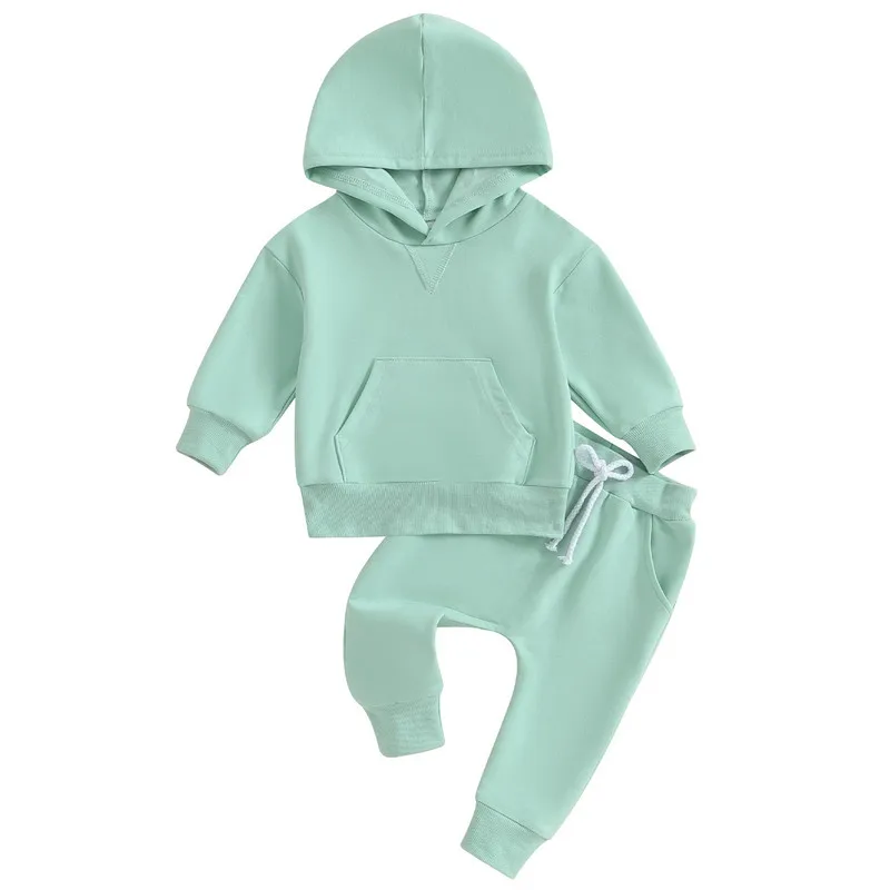 Newborn Baby Girl Boy Pants Sets Spring Autumn Clothes Toddler Solid Color Loose Hoodies and Elastic Waist Pants Baby Clothing