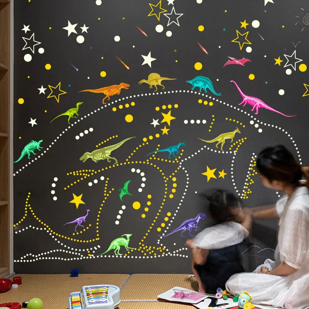 Vivid Bright Dinosaur Decals Waterproof Stickers Glow-in-the-dark Cartoon Dinosaur Stickers Wall Decor for Baby Kids Room