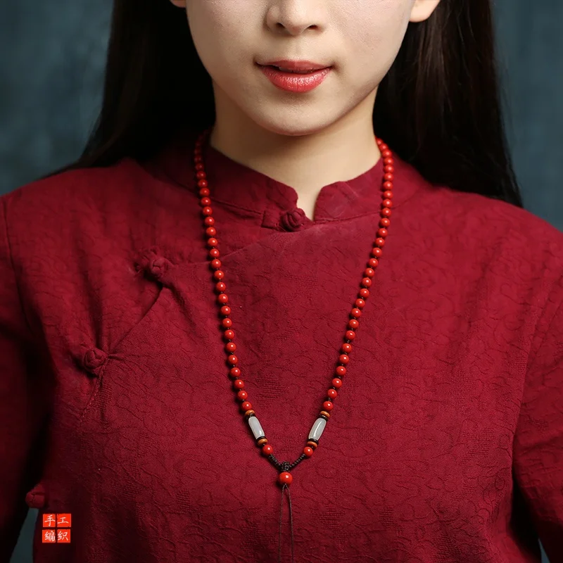 주홍색 구슬 목걸이 끈 목걸이 손으로 짠 붉은 모래 보라색 금 모래 펜던트 로프, 전체 구슬 목걸이 목 로프 남녀 공용