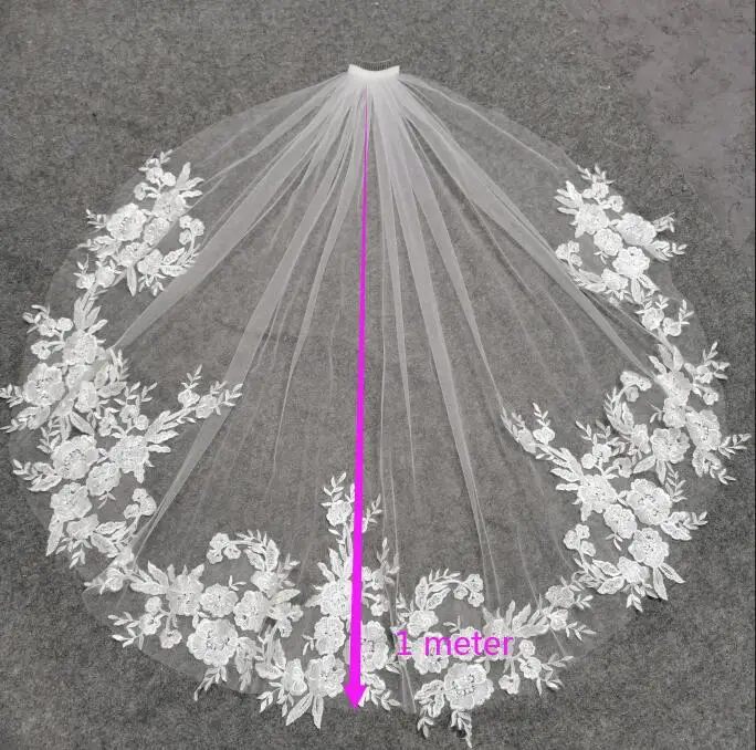 Bridal Veil Short Lace Wedding Veil Bling Sequins 1 Meter 1 Layer Bridal Veil Comb White Ivory Wedding Accessories