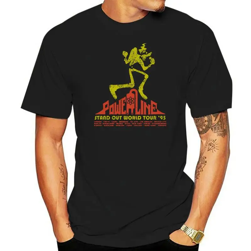 Powerline World Tour Anni '90 Classic Game Mens Black Tshirt Tees Abbigliamento