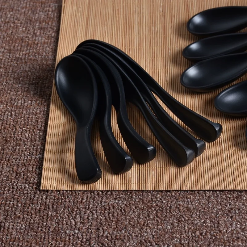 Japanese Imitation Porcelain Pattern Spoon Household Kitchen Accessories Black Melamine Korean Spoon Lamian Noodles porcelain spoon