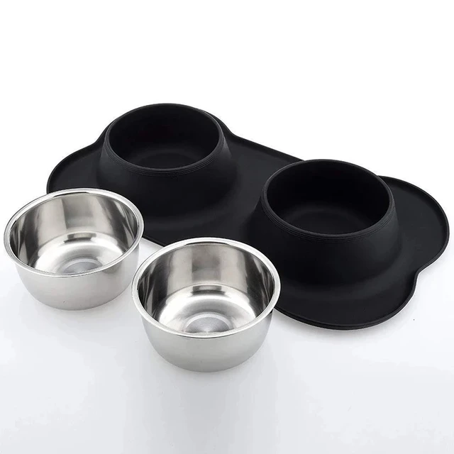 Antislip Double Dog Bowl With Silicone Mat Durable Stainless Steel Water Food Feeder Pet Feeding Drinking Bowls for Dogs Cats 6