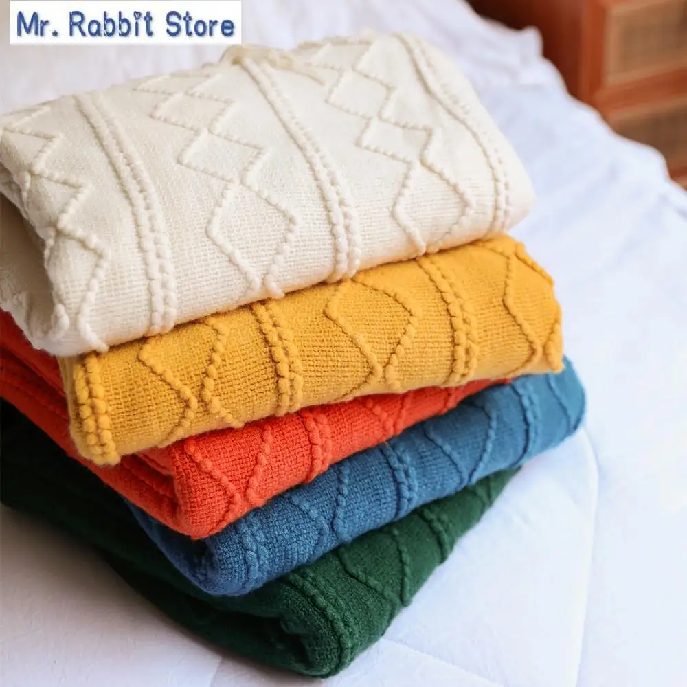 

Sofa Bed Throw Chunky Knit Throw Blanket Knitted Blanket Solid Color Waffle Embossed Blanket Nordic Decorative Blanket