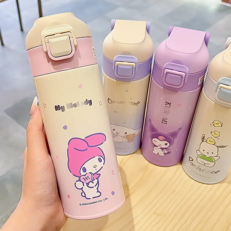 

Sanrio My Melody Kuromi 400ml 500ml Children Thermos Cup Kawaii Anime Cinnamoroll Pachacco Stainless Steel Tourism Water Bottle