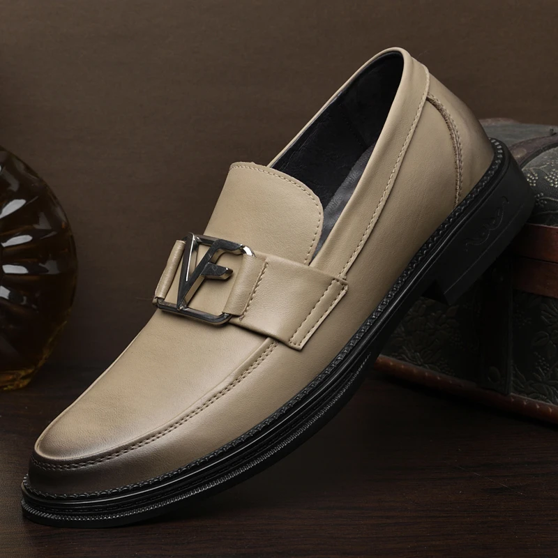 

Повседневная обувь, мужские удобные слипоны, мужские популярные Кожаные полуботинки для ходьбы, цвет хаки, серый, Молодежная модная мужская обувь