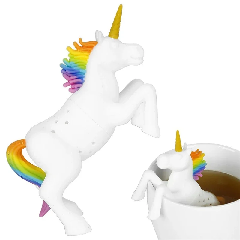 1 Piece Make Tea Infuser Bags Strainer Teaspoon Filter Unicorn Shape Holder Drinkware Kitchen Silicone Rubber Organizer Diffuser Tea Infuser Tea Strainer Tea Filter
