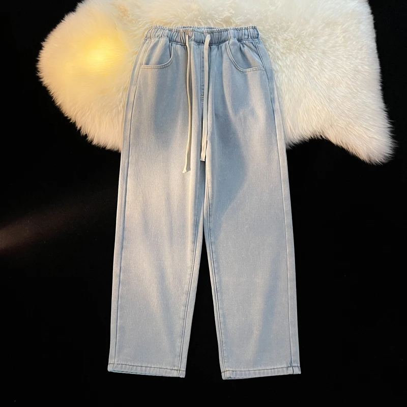 

Trendy Streetwear Fleece Warm Wide Leg Jeans Fashion All-match Loose Casual Trousers Baggy Plus Velvet Thick Denim Trousers Male