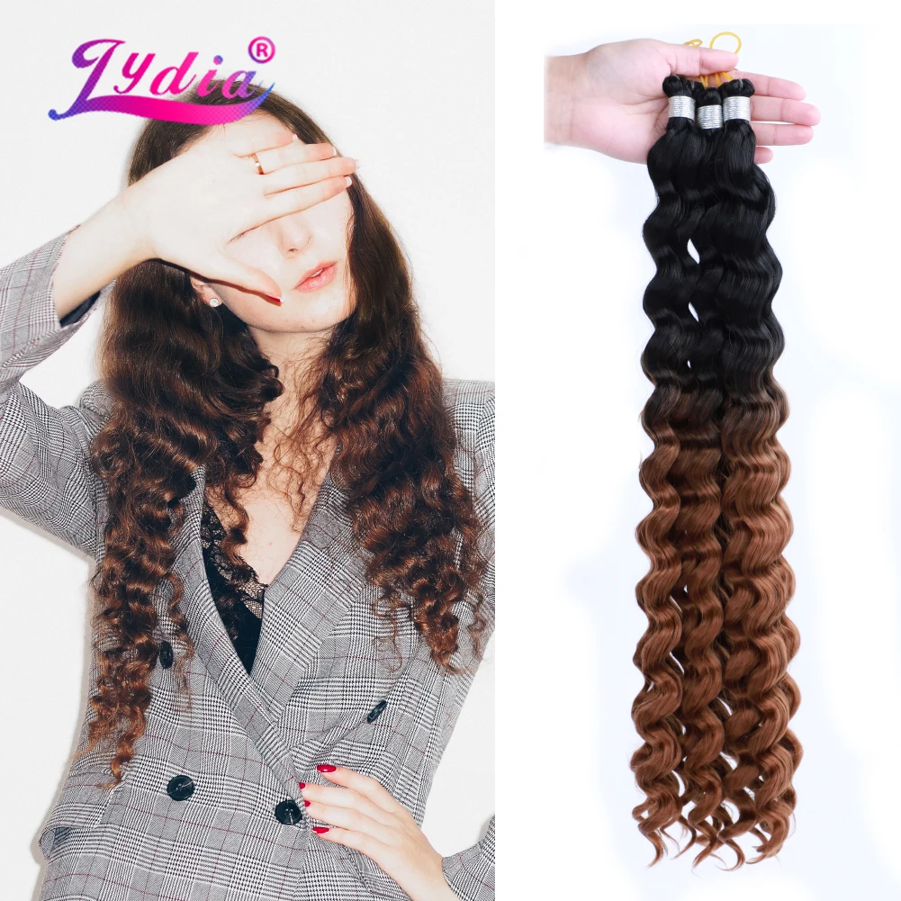 

Lydia Synthetic Water Wave 24" Inch Ombre Color Deep Curly Hair Extensions Bulk Crochet Latch Hook Braiding Brown Black & Blonde