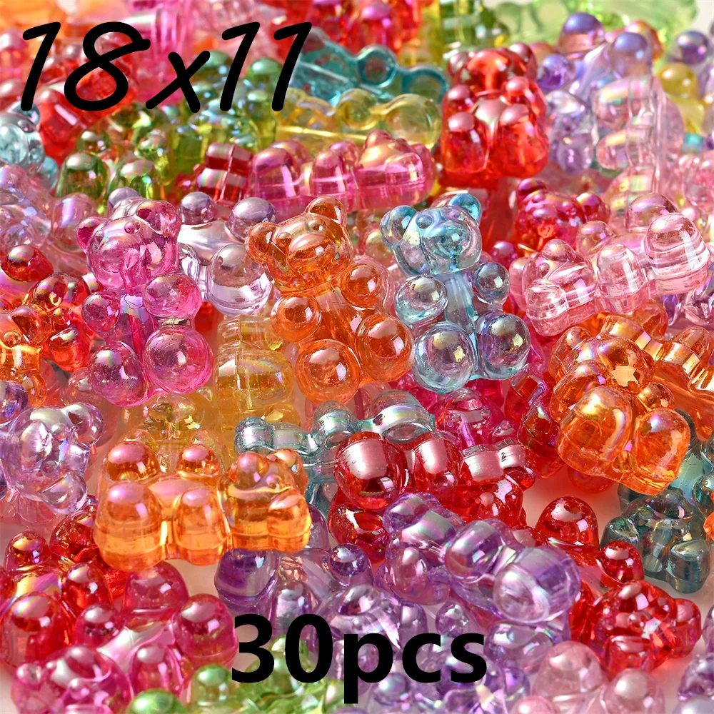 UUYYEO 100 perline colorate a forma di orso gommoso, 18 mm, in acrilico trasparente, perline kawaii color caramella, perline distanziatrici per bracciali, collane, gioielli, foro orizzontale