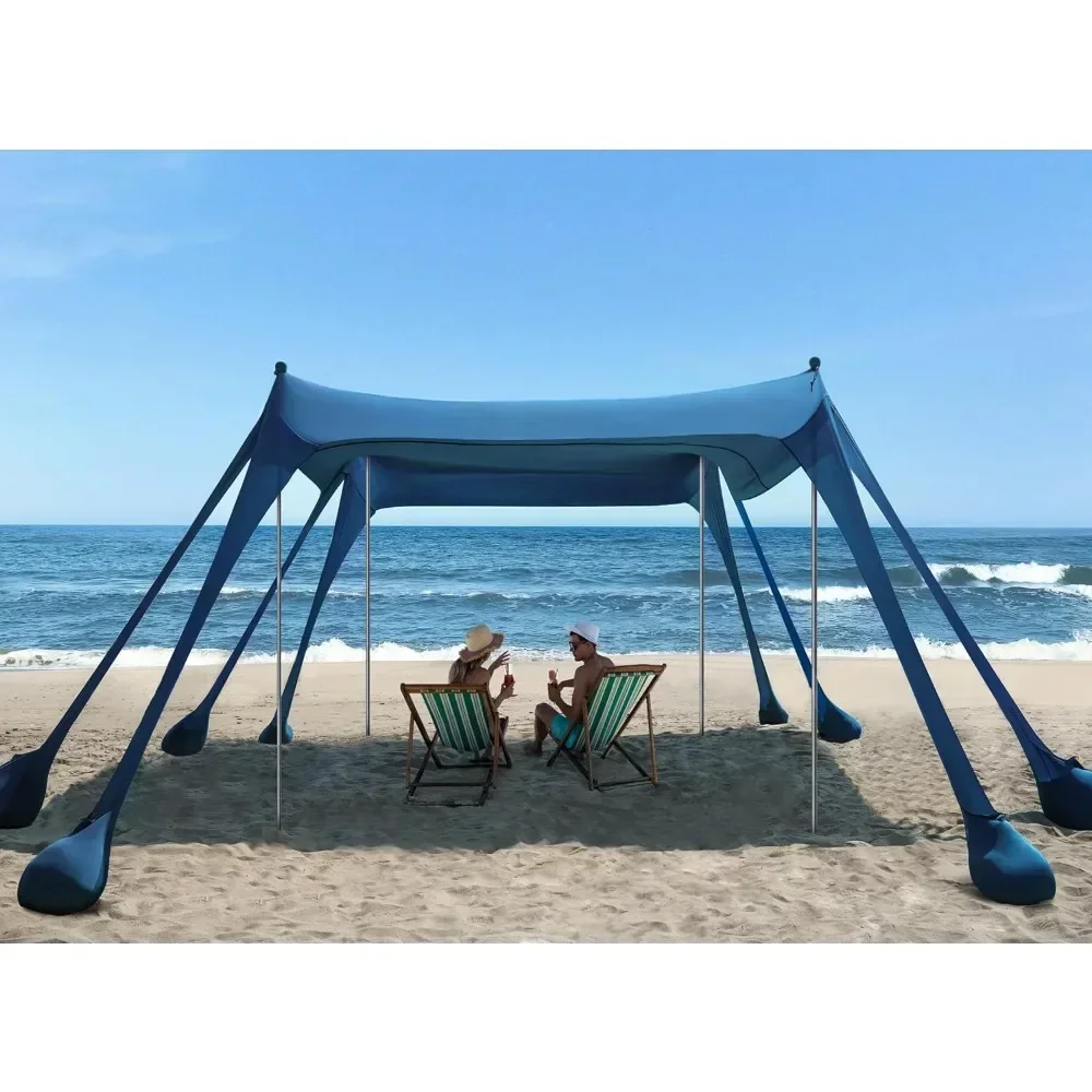 Pop Up Sunshade with Pegs, 10 X 10 Sunshade Awnings with Pegs, Stability Poles & 8 Sandbags, Beach Canopy Sunshade