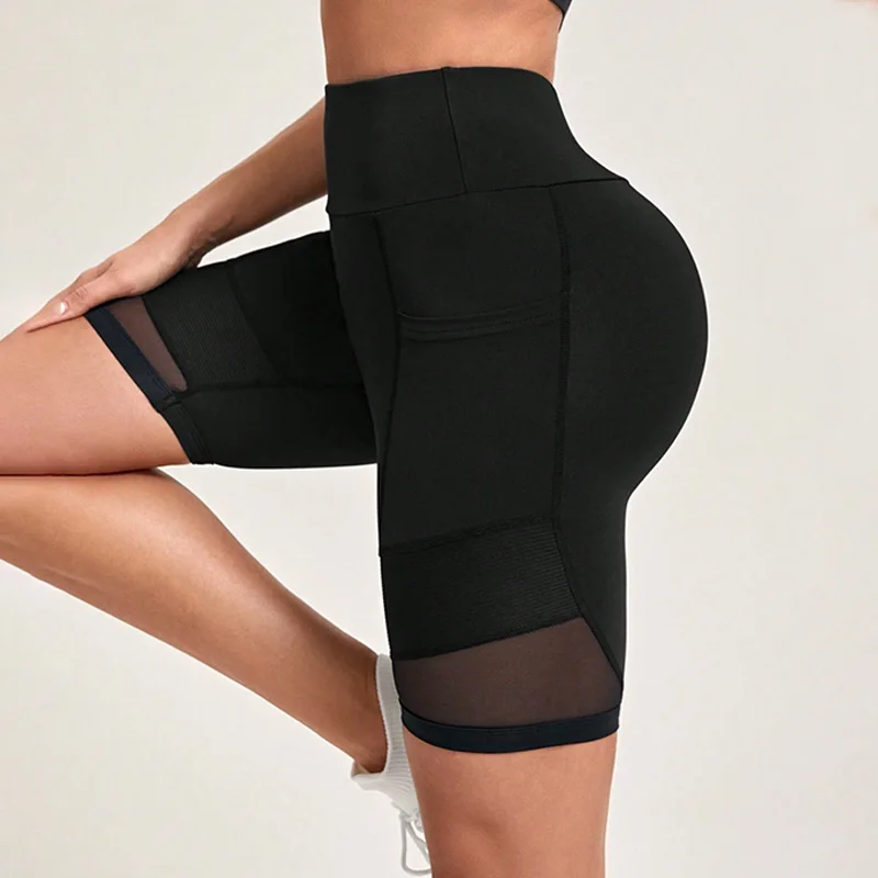 High Waist Mesh Yoga Shorts with Pockets Shorts for Women Tummy Control Workout for Women sports shorts yoga shorts workout shorts