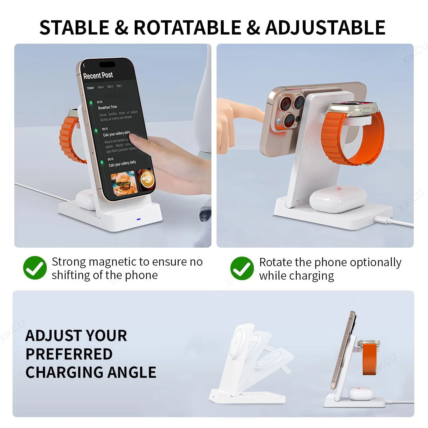 3 in 1 Magnetic Wireless Charger Foldable Phone Stand For Magsafe iPhone 17~12 Pro Max iWatch 11~2 SE Airpods Pro Fast Charging