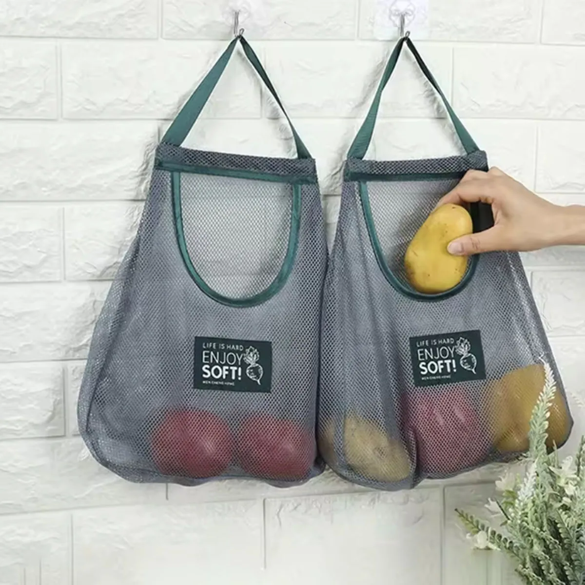 1pc-Reusable Storage Bags Kitchen Hanging Mesh Bag Home Fruit And Vegetable Storage Net Bag For Ginger Garlic Potatoes Onions