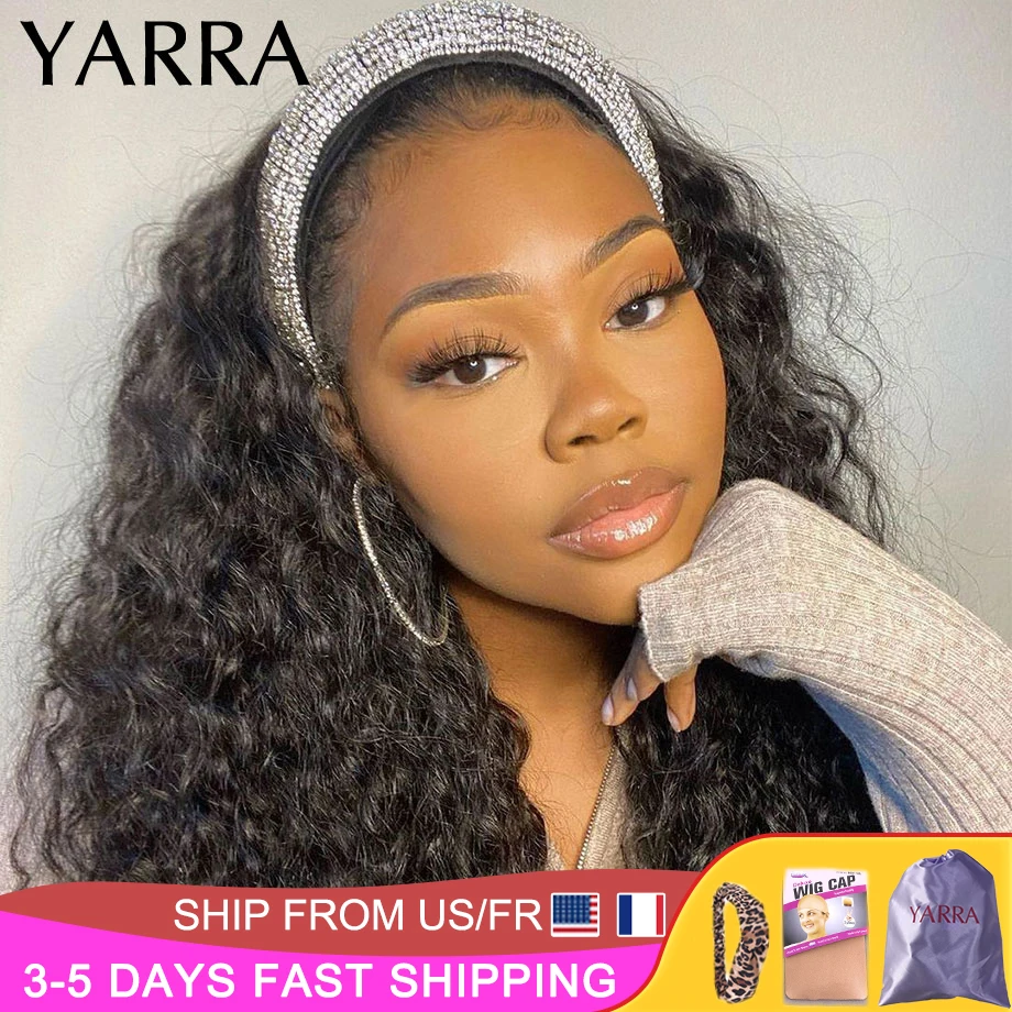 

Brazilian Deep Wave Headband Wig Human Hair Half Heaband Scarf Wigs for Black Women 180% No Glue Machine Made Wig Remy Yarra