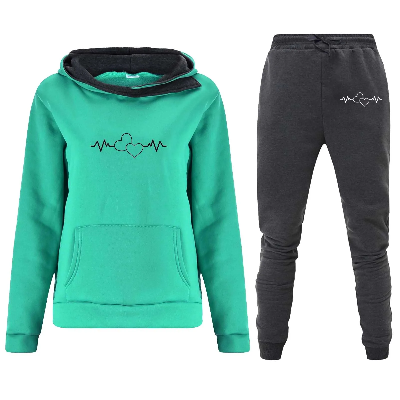 

2023 Women Tracksuit Two Piece Set Winter Warm Hoodies Pants Pullovers Sweatshirts Female Jogging Sports Outfits Suits Slim Fit
