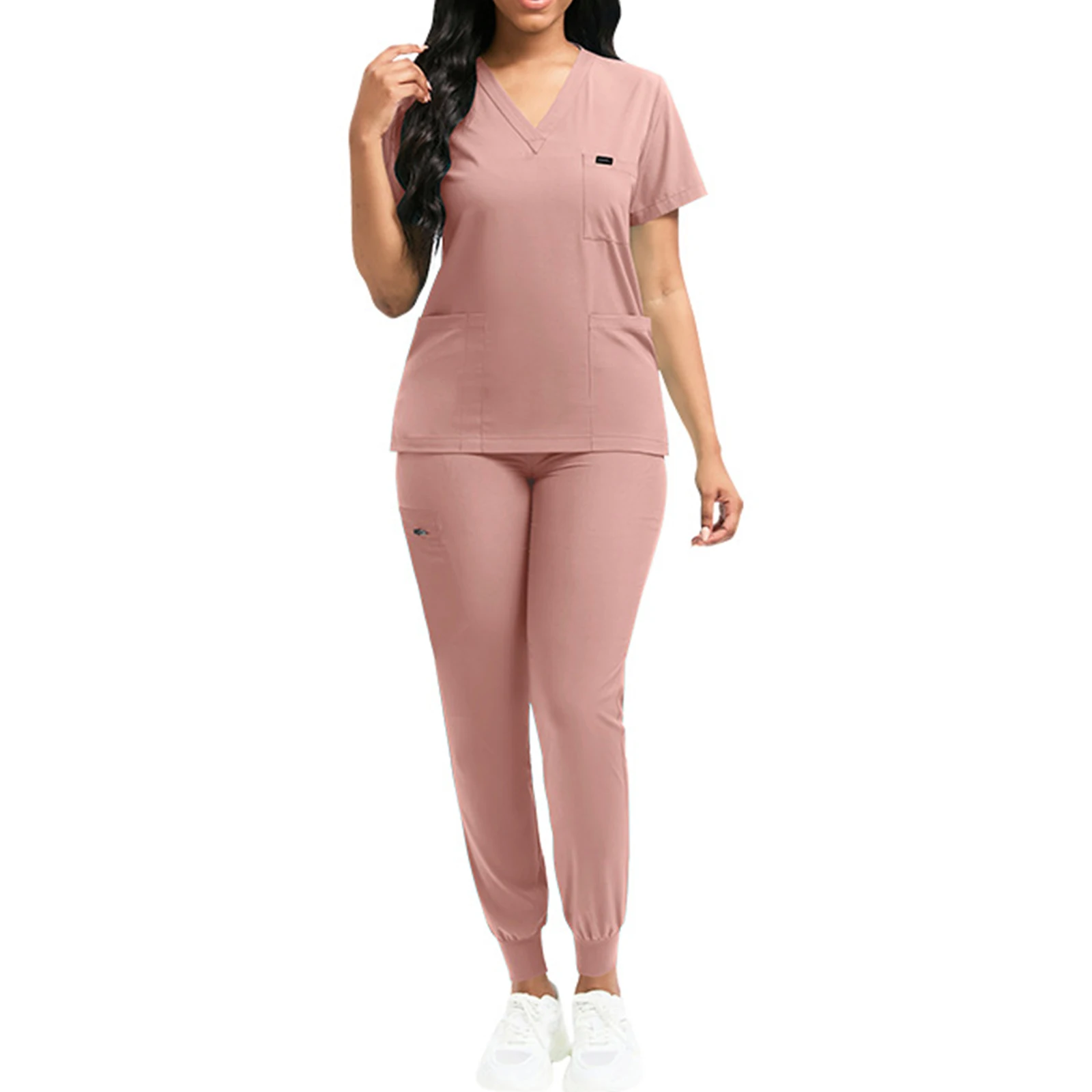 Women's Nurse Scrub Set V-Neck Short Sleeve Multi-Color Multi-Pocket Jogger Pants Medical Uniform Healthcare Workwear