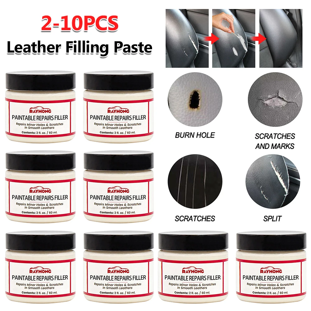 2-10PCS 60ml Leather Filling Paste Compound Leather Restoration Cream Car Repair Scratches Cracks Tears Crack Burns Holes Filler