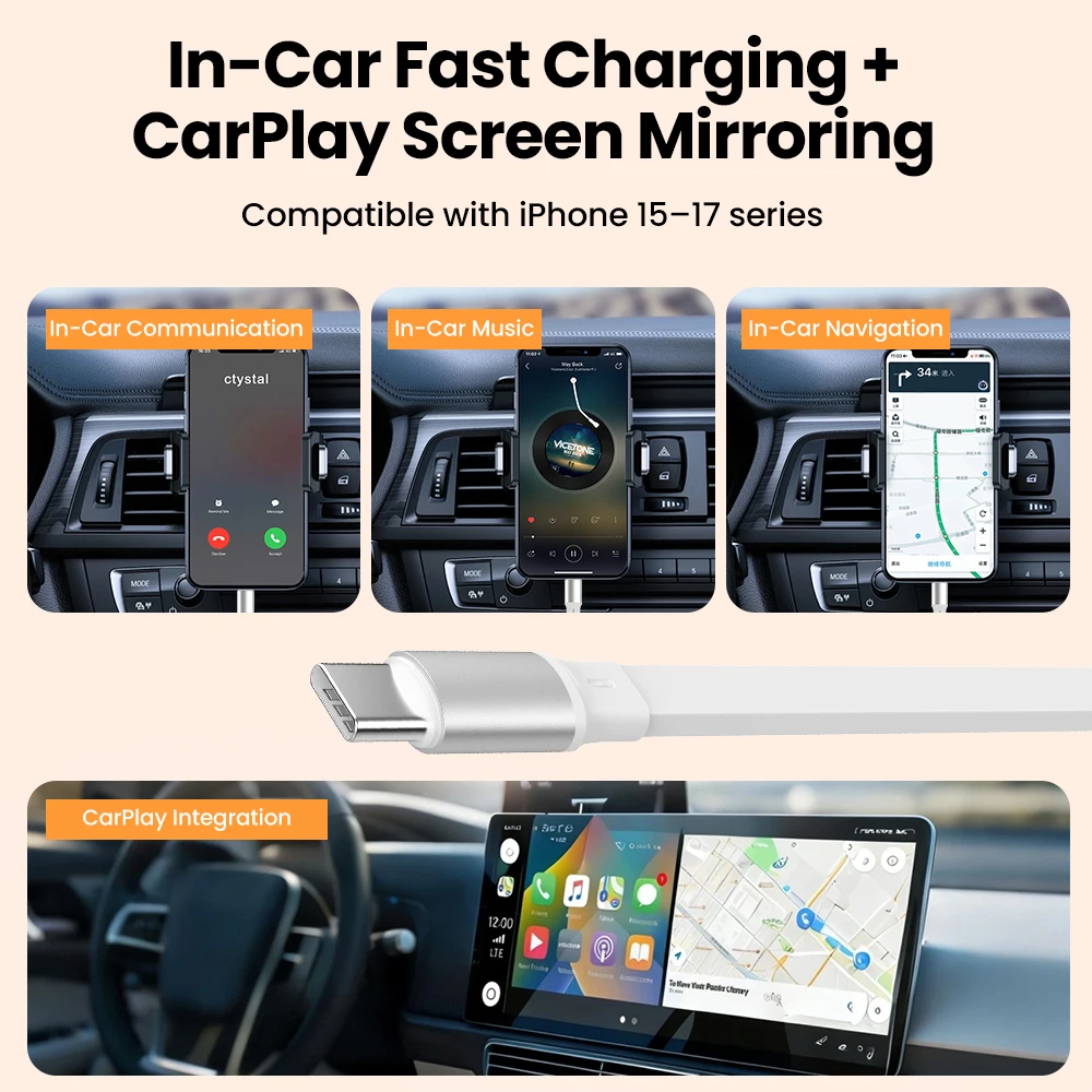 2 in 1 PD 66W/240W 고속 충전 USB C 케이블, 접이식 USB 타입 C to USB C 데이터 케이블 (아이폰17 카플레이 노트북 데이터 케이블 1M)