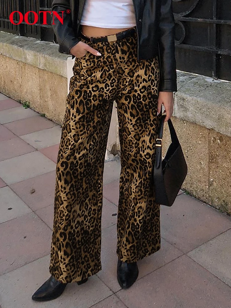 

OOTN Leopard Print Wide Legs Pants Street Style Women 2024 High Waist Baggy Trousers Casual Pleated Pants Office Ladies Summer