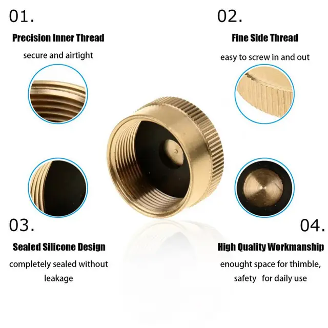 Szilárd Sárgaréz Újratöltés 1 Font Propán Gázpalack Henger Csatlakozó Védő Lezárt Sapka - Image 6