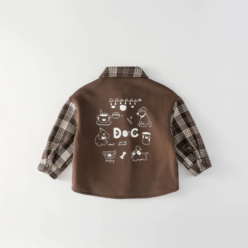 Thickened Long Sleeve Fleece Lined Baby Shirt Autumn Winter Kids Clothing Korean Style Toddler Boys Open Cardigan Top