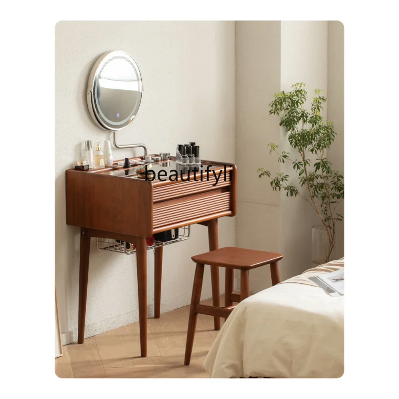 

Retro Solid Wood Dresser Makeup Table Small Apartment Minimalist Bedroom Bedside Storage Nordic and Japanese Style Dresser