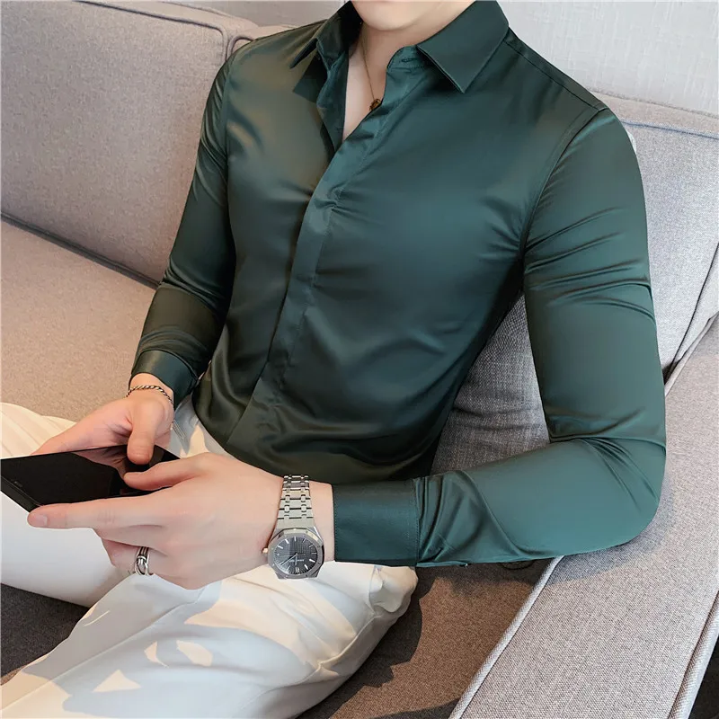 High Elasticity Long Sleeve Men Shirts Autumn Slim Fit dress shirts men casual shirts