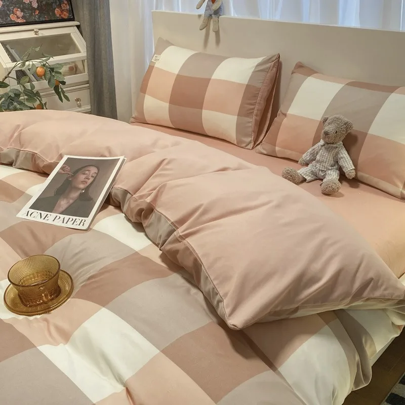 4pcs Solid Color Bedding Set Quilt Duvet Cover Sheet  100% Cotton Microfiber for Cotton Bedding Duvet Single Queen King Size 1