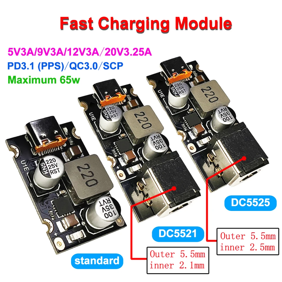 PD65W Fast Charging Buck Module Board - Type-C, DC 8-30V Input, For PD3.1/QC3.0/SCP