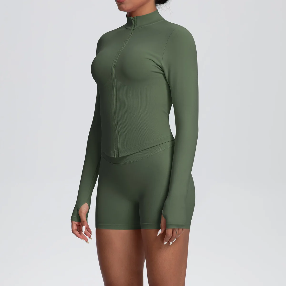 Women Gym Set - Seamless Yoga Suit With Zip Shirt & Cycling Shorts Activewear