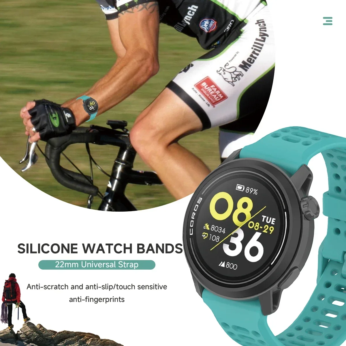 Sports Silicone Strap, Breathable Replacement Wrist Band, 20mm/22mm