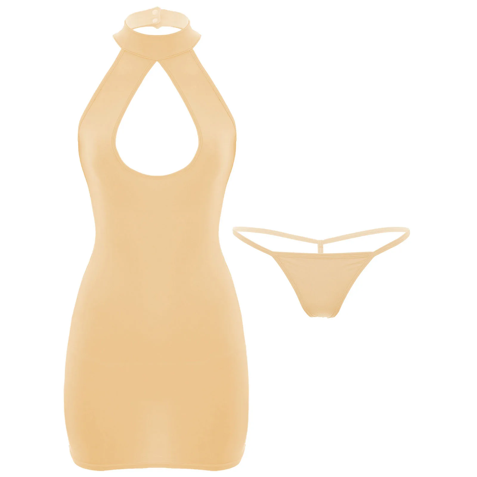 thumbnail image 1 of Vestido ajustado sin mangas para mujer, elástico, con espalda abierta, sin mangas, tanga, disfraces de fiesta, lencería, ropa de dormir, 1 of 5