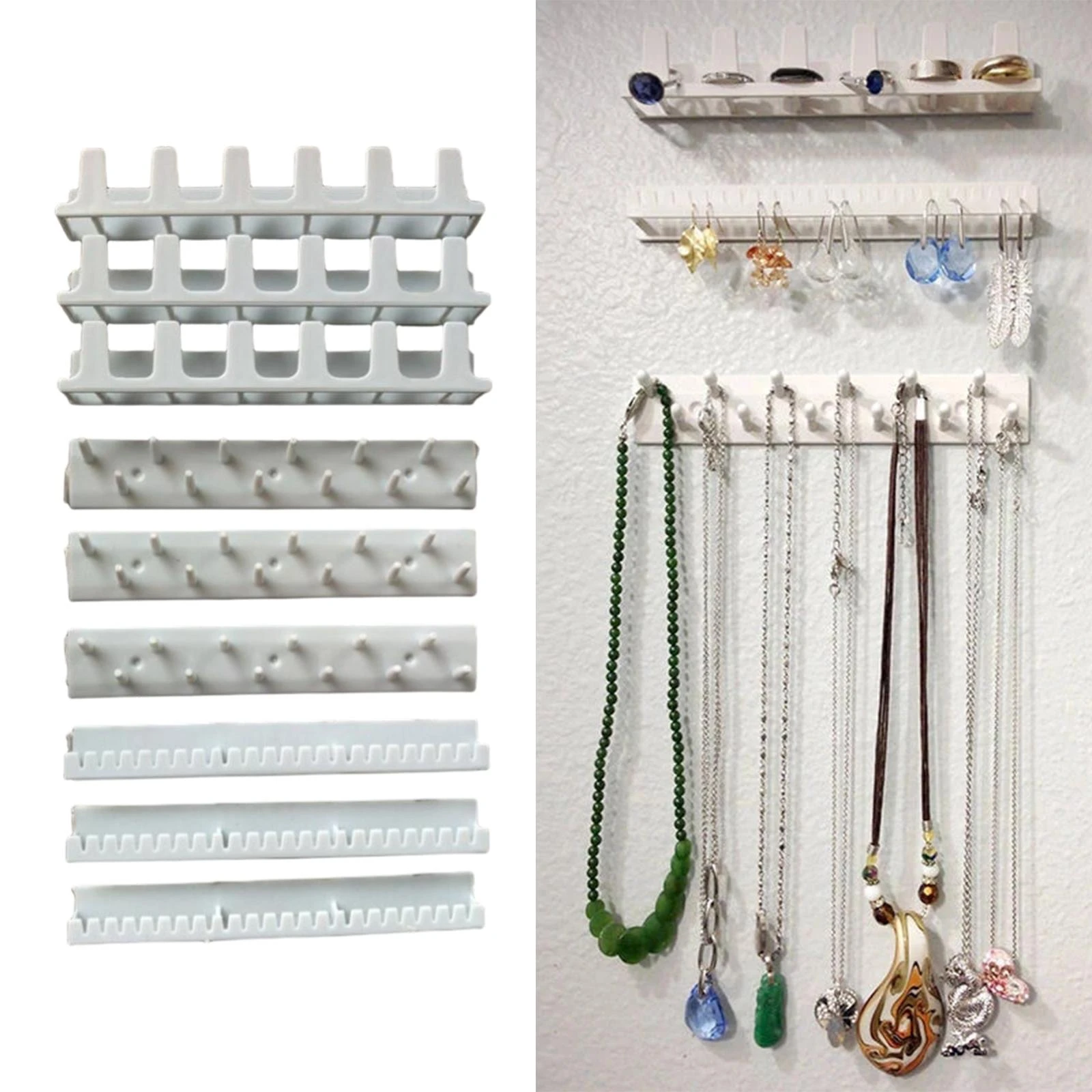 Organizadores de joyería adhesivos, de plástico en la pared para pendientes, collares, almacenamiento de exhibición, 9 piezas| | - AliExpress