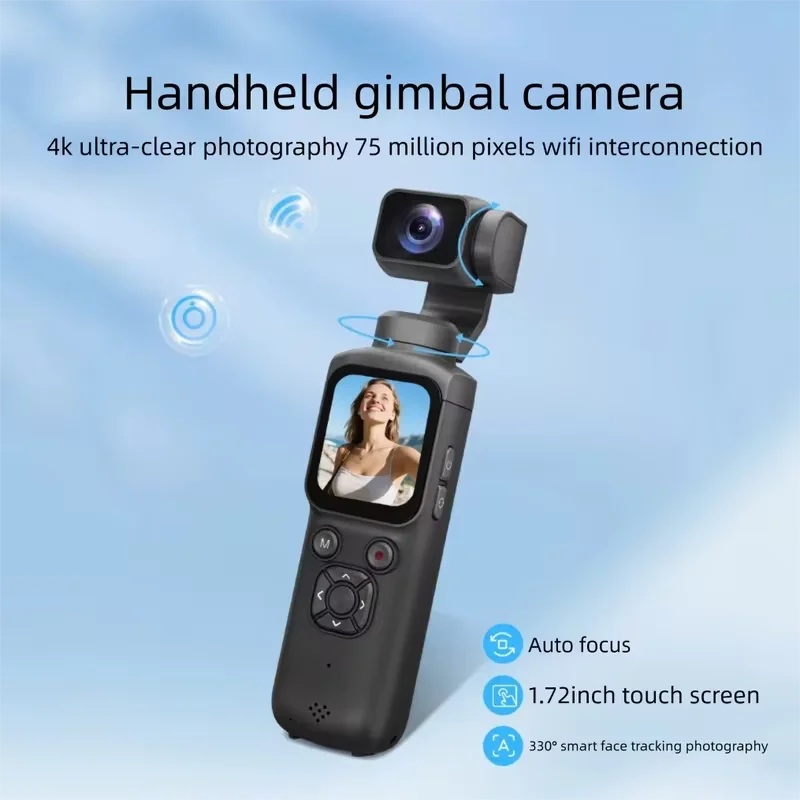 Svnouh HJD-05 4K 액션 카메라 330 ° 얼굴 추적 짐벌 스테빌라이저 75MP 픽셀 WiFi 기능 포켓 짐벌 카메라 (브이로그용)