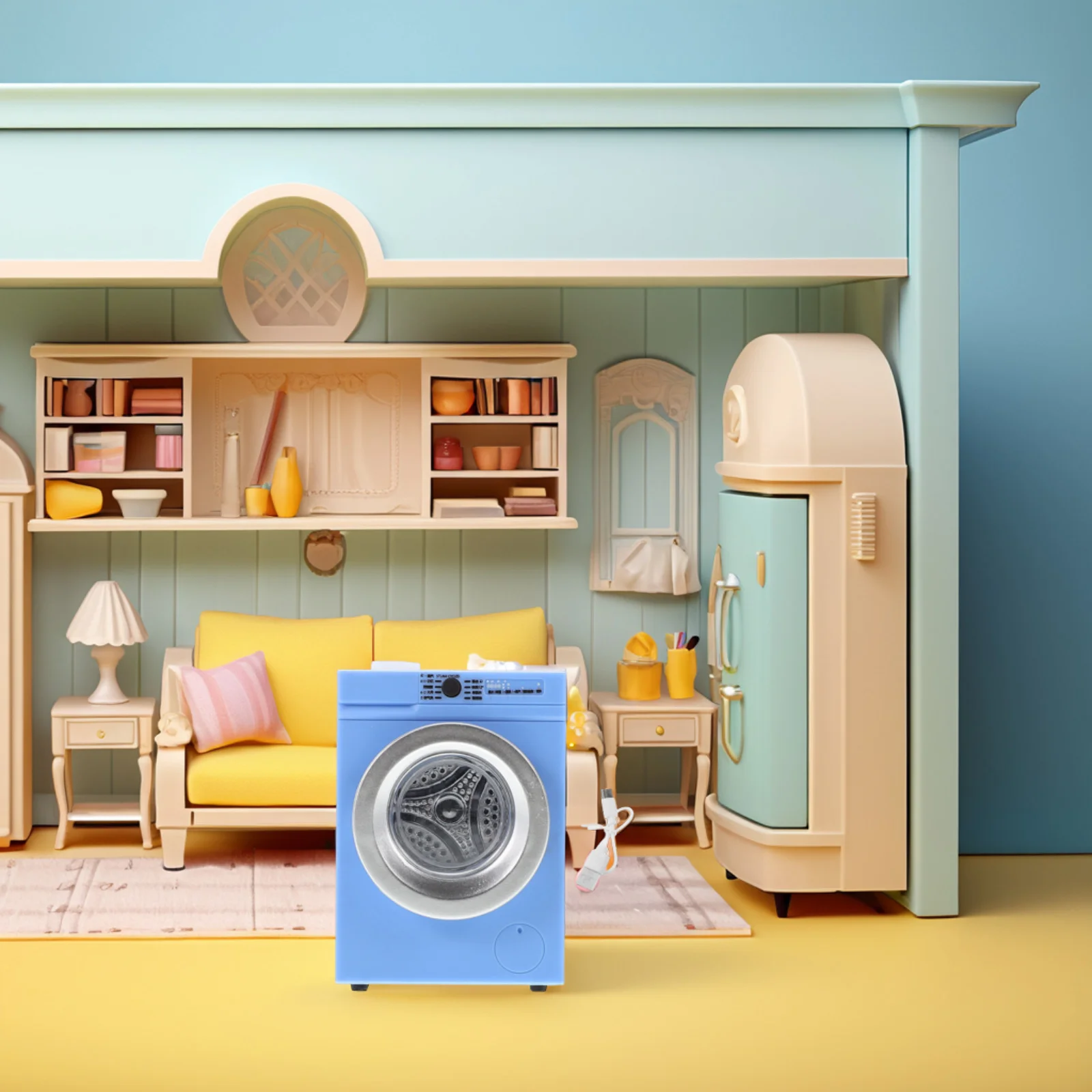 Miniature Washing Machine Model Portable Washer DIY House Layout Prop Metal Decor Tiny 5