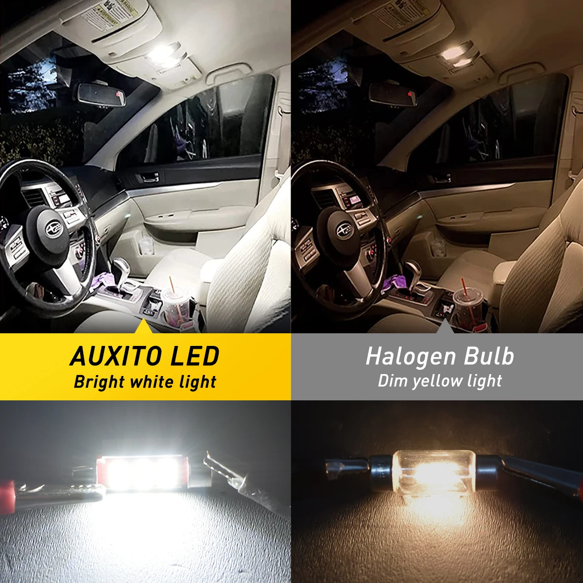 4/2Pcs LED Bulb C10W C5W 12V COB 6000K White Car Interior Dome Reading Lights License Plate