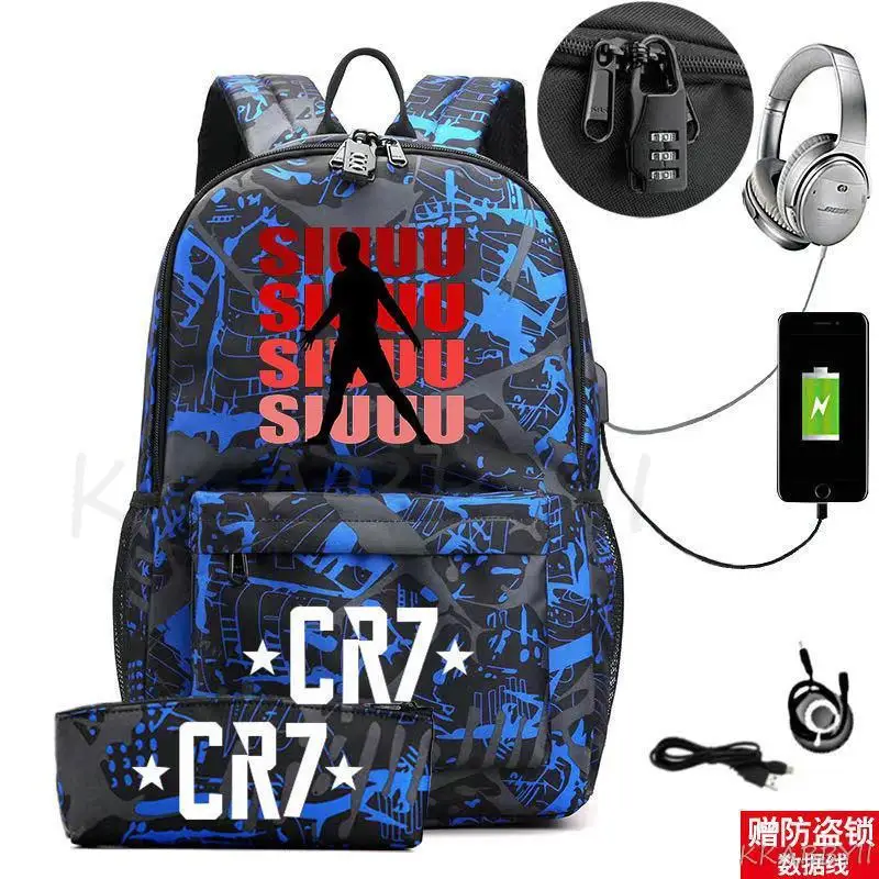 New CR7 Backpack Laptop Rucksack Travel USB School Backpack Capacity Mochila For Students Bag